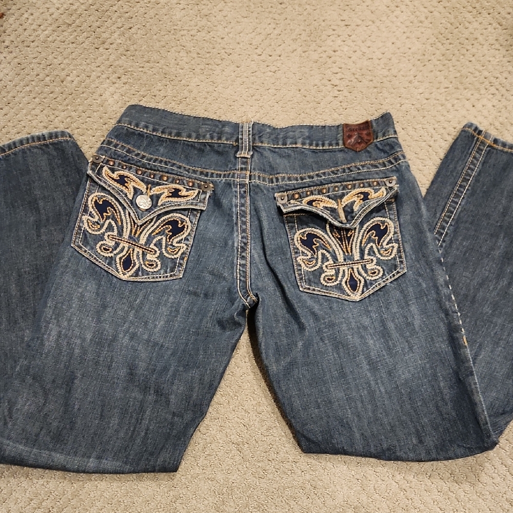 2000s Y2K Archaic Denim Fleur-de-Lis Jeans | Vintage Detailed Embroidered 32